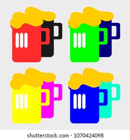 Set Alcoholic beverage Multi-colored beer with bubbles with a gray background.