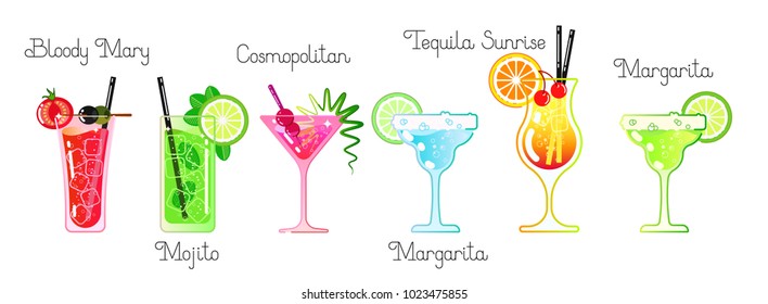 set of alcoholic beverages. The style is flat. Vector.