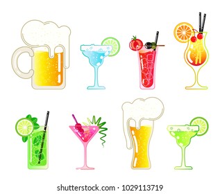 set of alcoholic beverages. The style is flat. Vector.