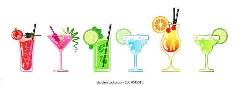 set of alcoholic beverages. The style is flat. Vector.