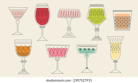 Cocktail glasses manhattan champagne wine Vector Image