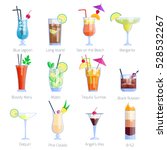 Set of alcoholic cocktails isolated on white background. Holidays club party summer cocktails mixed glasses. Different drink recipe design elements