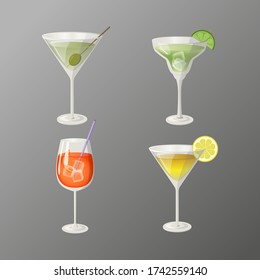 Set of alcoholic cocktails isolated on grey background. Cocktail set. Vector eps10