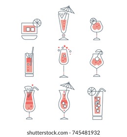 Set of alcoholic cocktails line art