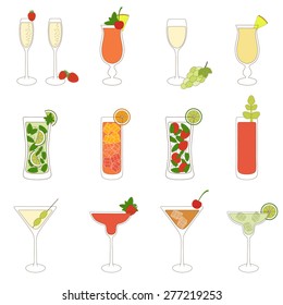 Set of alcoholic cocktails. Vector collection. 