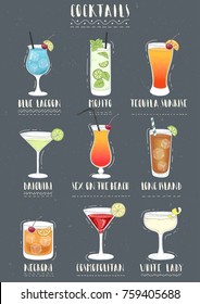 Set of alcoholic cocktails. Vector illustration.