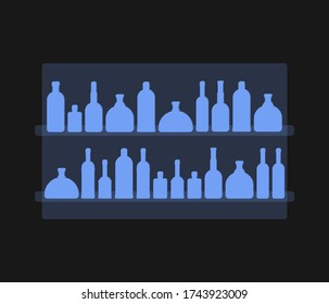 set of alcoholic drinks bottles, bottles in a bar, for graphic and web design, isolated logos for bars, grocery stores