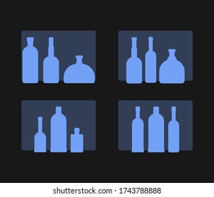 conjunto de botellas de bebidas alcohólicas, botellas de vodka, para diseño gráfico y web, logotipos aislados para bares, supermercados