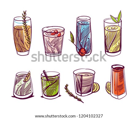 Set Alcoholic Drinks Cocktails Summer Holiday Stock Vector - 