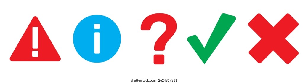 Set of Alert, Information, Question, Checkmark, and Cross Icons. Vector illustration. Eps 10
