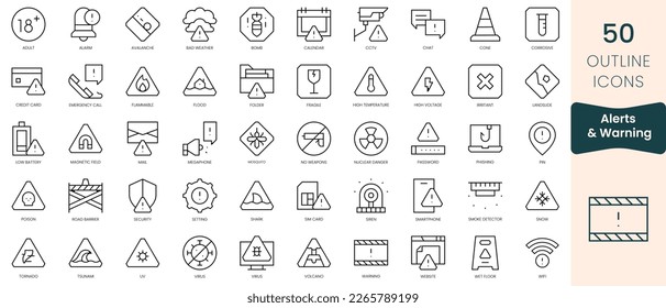 Set of alerts and warning icons. Thin linear style icons Pack. Vector Illustration