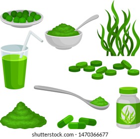 Set of algae products. Vector illustration on white background.