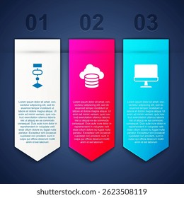 Set Algorithm, Cloud database and Computer monitor. Business infographic template. Vector