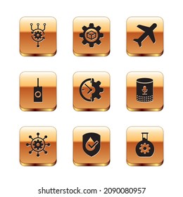 Set Algorithm, Project management, Waterproof, Clock and gear, Remote control and Plane icon. Vector