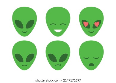 Set Of Alien Emoji Icons. Cute Cartoon Emoticons Vector Illustration.