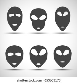 Set of alien face silhouette. Alien signs.