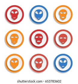 Set of alien face silhouette. Alien signs.Buttons.