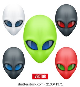 Set of Alien head creature from another world. Vector illustration isolated on white background.