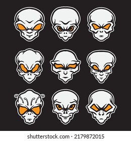 Set of alien head drawing illustration.