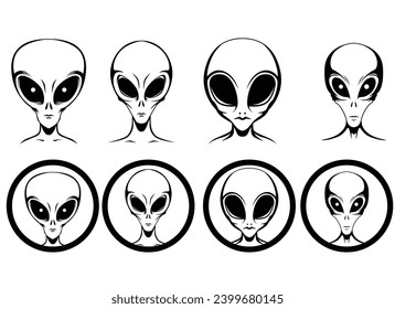 Set of alien head. Alien face icon. Humanoid head. Vector illustration