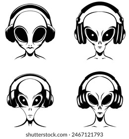Set of alien with headset illustration. Alien head avatar icon