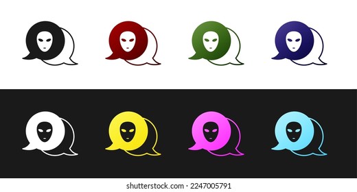 Set Alien icon isolated on black and white background. Extraterrestrial alien face or head symbol.  Vector