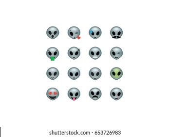 Set of  alien icon vector isolated on white background. Emoji vector. Extraterrestrial smile icon set. Emoticon icon web. 