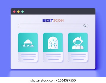 Set Alien, Mars rover and Astronaut icon. Vector