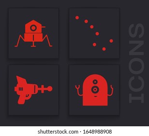 Enlaza Alien, Marte rover, la constelación de Oso Grande e icono de pistola Ray. Vector