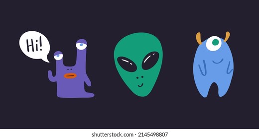 Set of alien monsters. Hand drawn style.Vector illustration EPS10