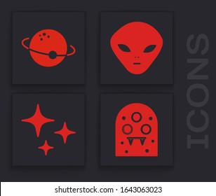 Set Alien, Planet, Alien and Falling star icon. Vector