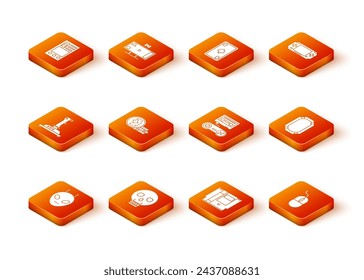 Set Alien, Skull, Joystick for arcade machine, Coin game, Cartridge, Game console with joystick, Computer mouse and Poker table icon. Vector