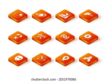 Ajena, Sistema Solar, Caja volando en paracaídas, Telescopio, nave cósmica, cohete e icono. Vector