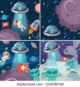 A set of alien in space illustration