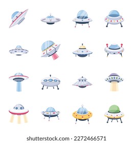 Set of Alien Spaceship Flat Icons 