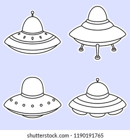 Set of alien spaceship icons isolated on white background