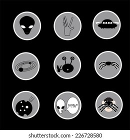 Set of alien and ufo icon