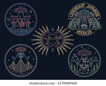 Set of Aliens and UFO's vector illustrations for any use