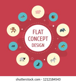 Set of alive icons flat style symbols with hippo, elephant, horse and other icons for your web mobile app logo design.