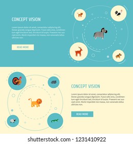 Set of alive icons flat style symbols with horse, deer, lion and other icons for your web mobile app logo design.