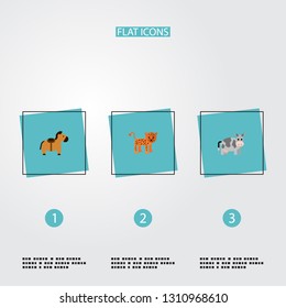 Set of alive icons flat style symbols with cow, leopard, horse and other icons for your web mobile app logo design.