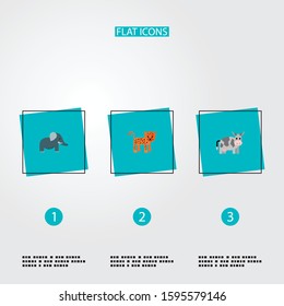 Set of alive icons flat style symbols with leopard, elephant, cow and other icons for your web mobile app logo design.