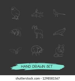 Set of alive icons line style symbols with mouse, bat, little chicken and other icons for your web mobile app logo design.