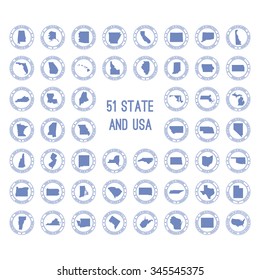 Set of all 51 american states manufacture seals. Signs of production