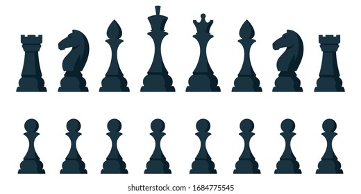 Set of all chess pieces. Black objects in cartoon style isolated on white background. svg
