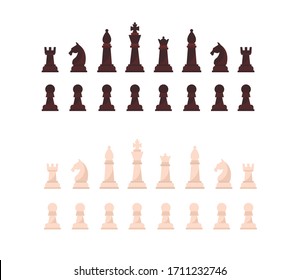 Set of all chess pieces. Black and White Chess Figures Collection, Chess Pieces, Queen, King, Knight, Pawn Vector Illustration svg