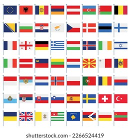 Set Of All Europe Flag Pole Flags Vectorart