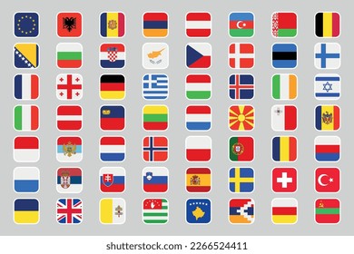 Set Of All Europe Flags Square Shape Vectorart