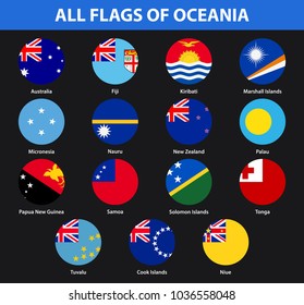 Set of all flags of the countries of Oceania. Flat style