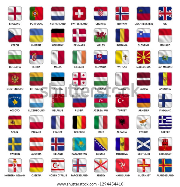 Set All Flags Europe Countries Waving Stock Vector (Royalty Free ...